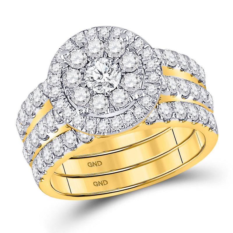 14kt Yellow Gold Round Diamond Bridal Wedding Ring Band Set 2 Cttw