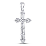 10kt White Gold Womens Round Baguette Diamond Cross Pendant 1/2 Cttw