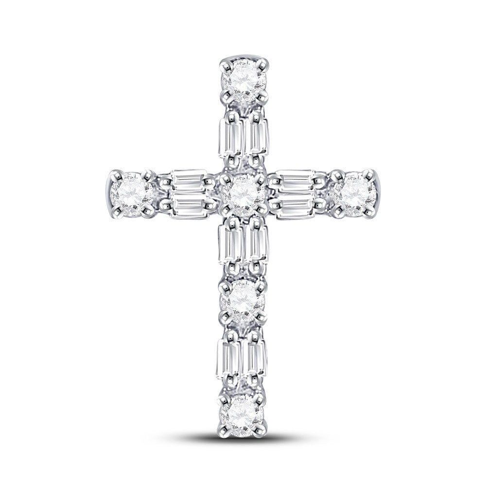 14kt White Gold Womens Round Diamond Religious Cross Pendant 1/4 Cttw