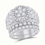 14kt White Gold Round Diamond Bridal Wedding Ring Band Set 3-5/8 Cttw