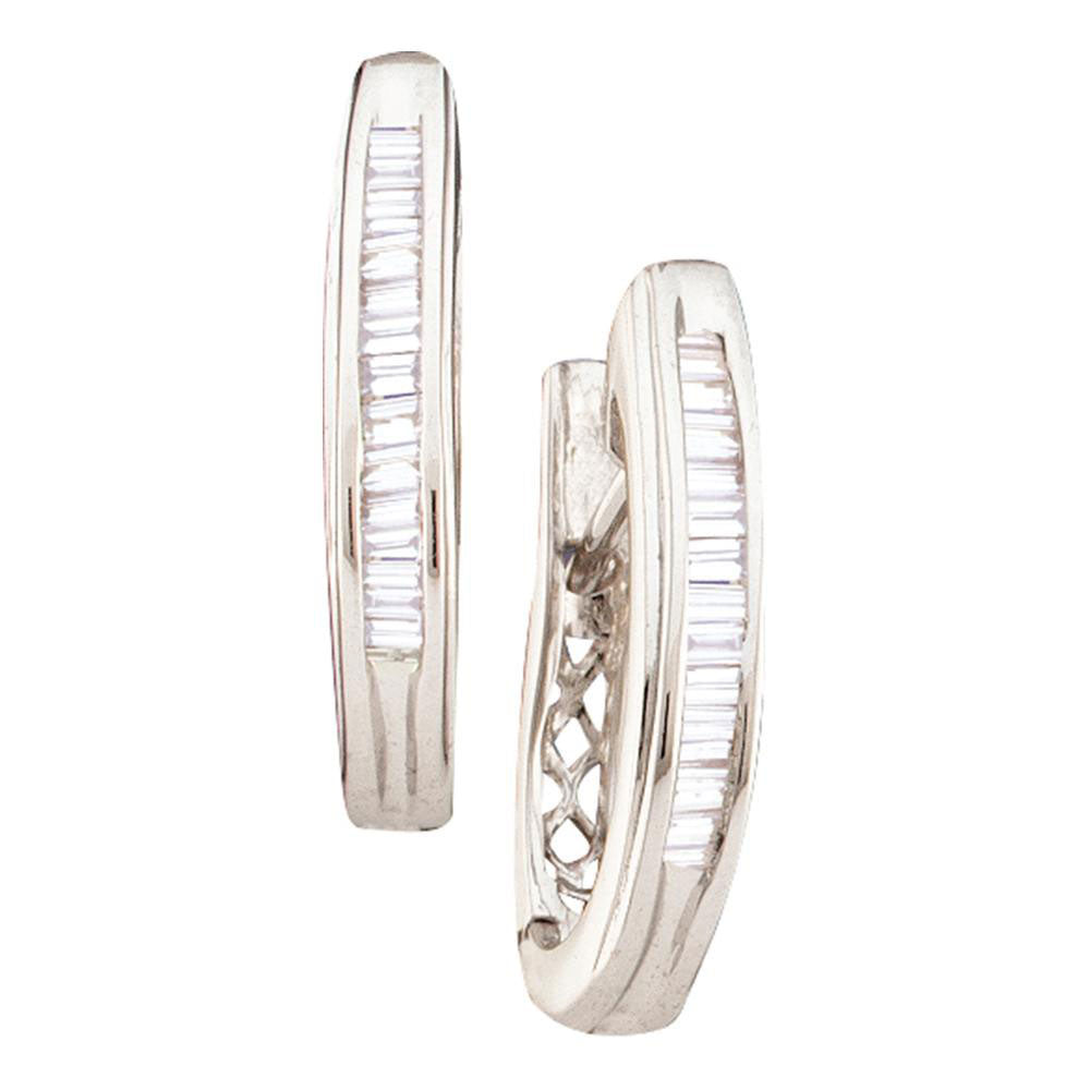 14kt White Gold Womens Baguette Diamond Hoop Earrings 1/4 Cttw