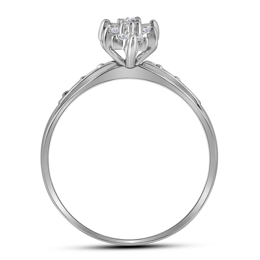 14kt White Gold Womens Round Diamond Marquise-shape Cluster Ring 1/10 Cttw