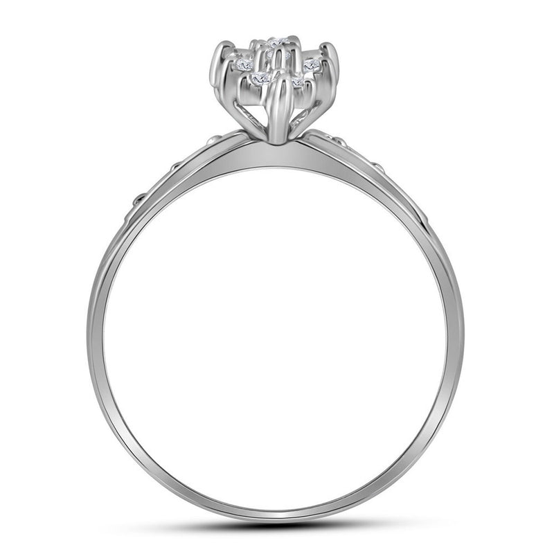 14kt White Gold Womens Round Diamond Marquise-shape Cluster Ring 1/10 Cttw