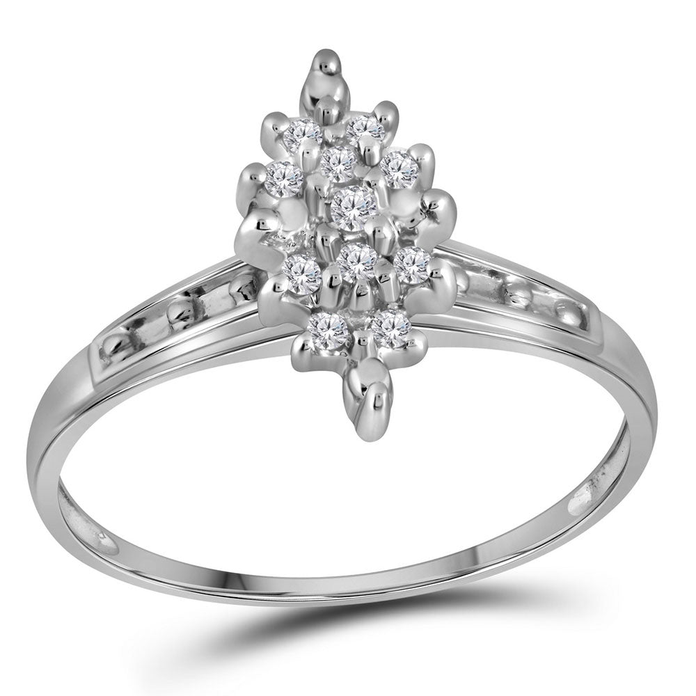 14kt White Gold Womens Round Diamond Marquise-shape Cluster Ring 1/10 Cttw