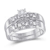 10kt White Gold His Hers Round Diamond Solitaire Matching Wedding Set 1/6 Cttw