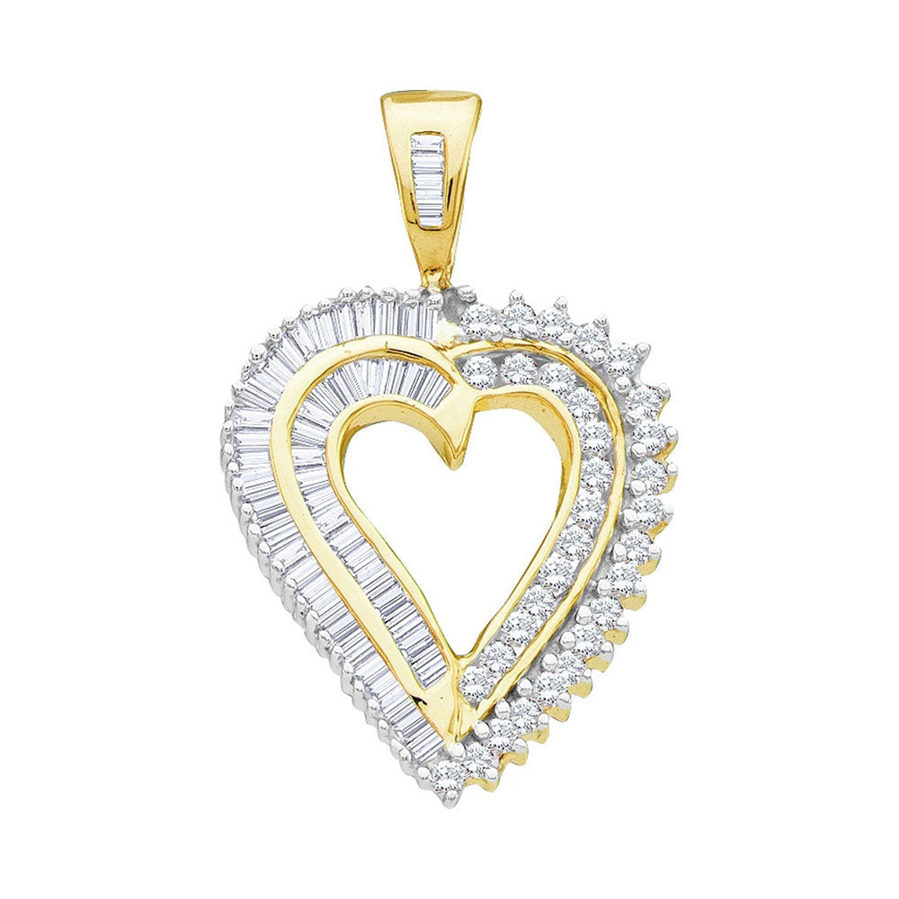 14kt Yellow Gold Womens Round Diamond Heart Pendant 7/8 Cttw