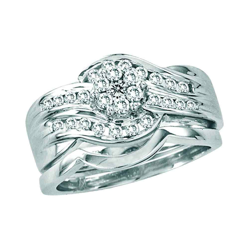 14kt White Gold Round Diamond Bridal Wedding Ring Band Set 1/2 Cttw