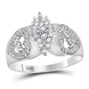 10kt White Gold Womens Round Diamond Oval Cluster Love Heart Ring 1/8 Cttw