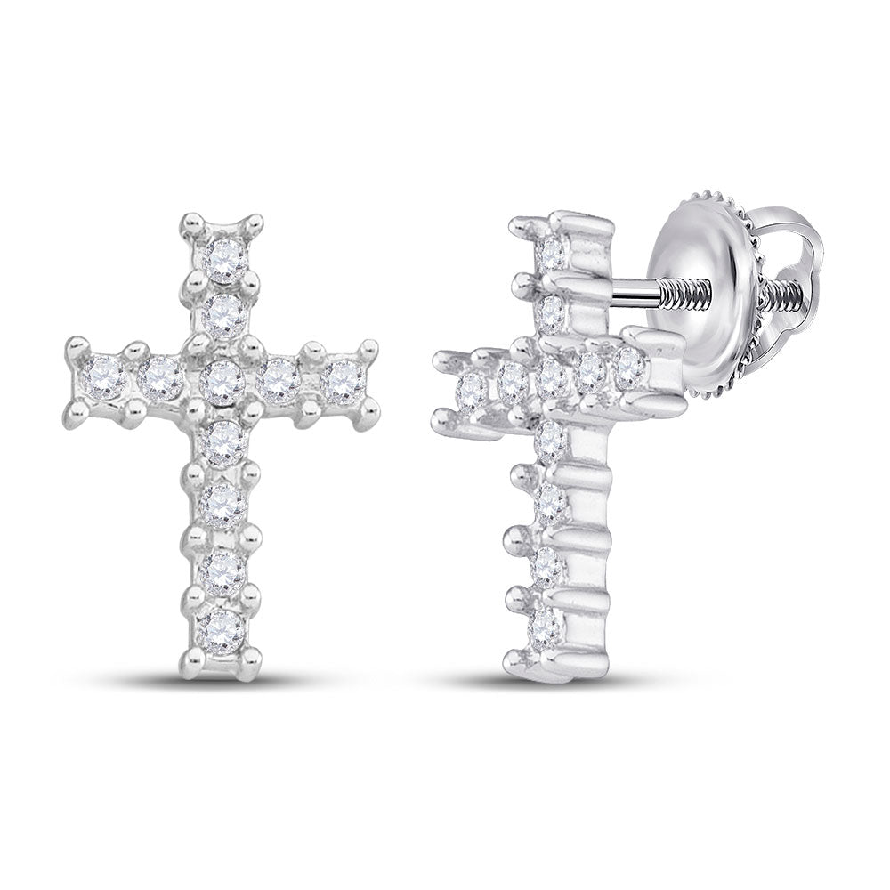 10kt White Gold Womens Round Diamond Cross Earrings 1/10 Cttw