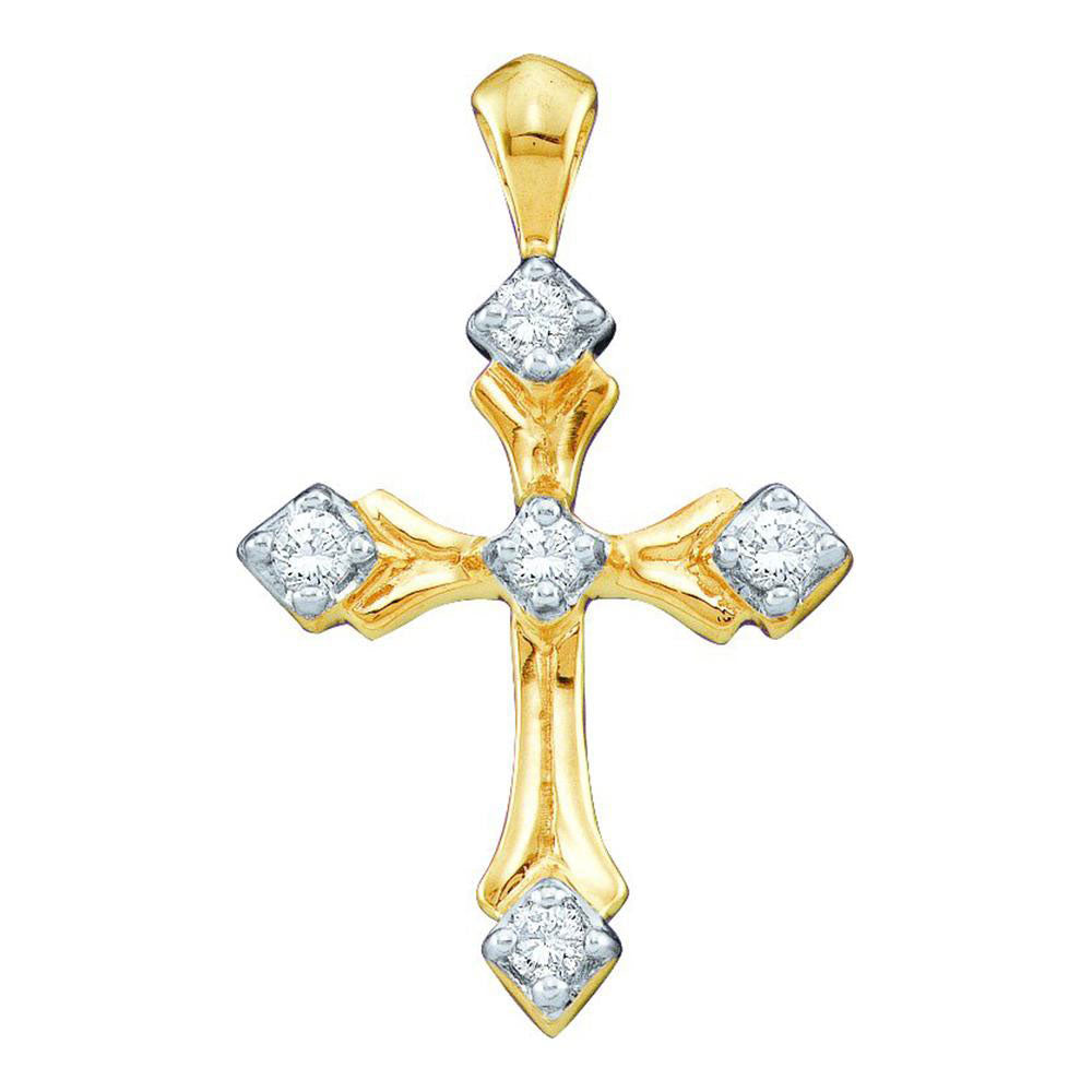 10kt Yellow Gold Womens Round Diamond Cross Pendant 1/10 Cttw