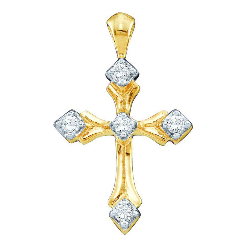 10kt Yellow Gold Womens Round Diamond Cross Pendant 1/10 Cttw