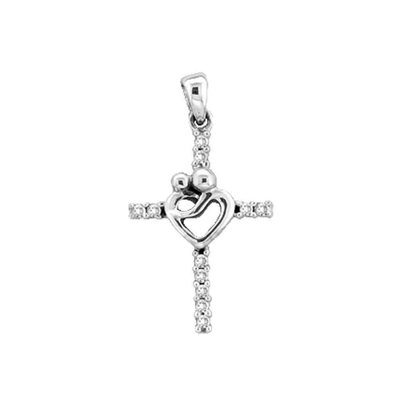 10kt White Gold Womens Round Diamond Mom Mother Child Cross Pendant 1/10 Cttw