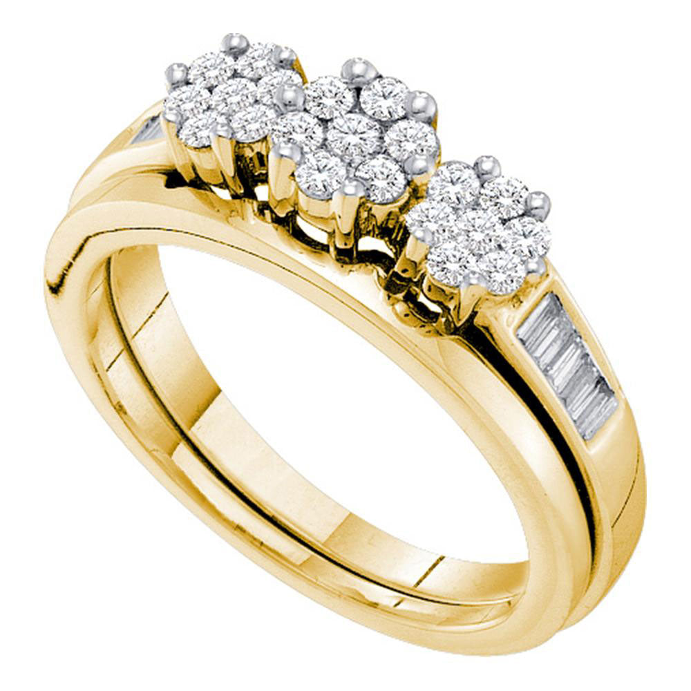 14kt Yellow Gold Round Diamond Cluster Bridal Wedding Ring Band Set 1/2 Cttw