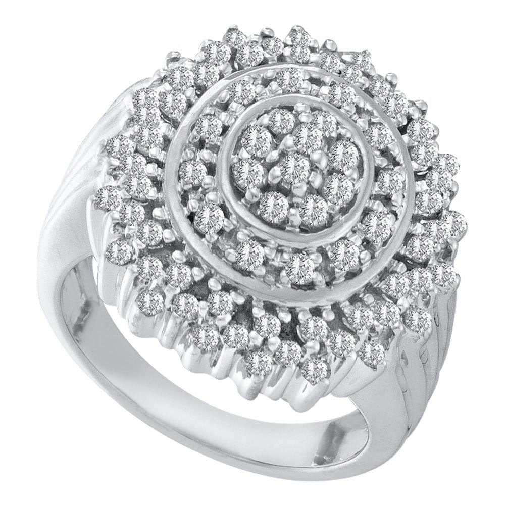 10kt White Gold Womens Round Diamond Concentric Circle Cluster Ring 1 Cttw