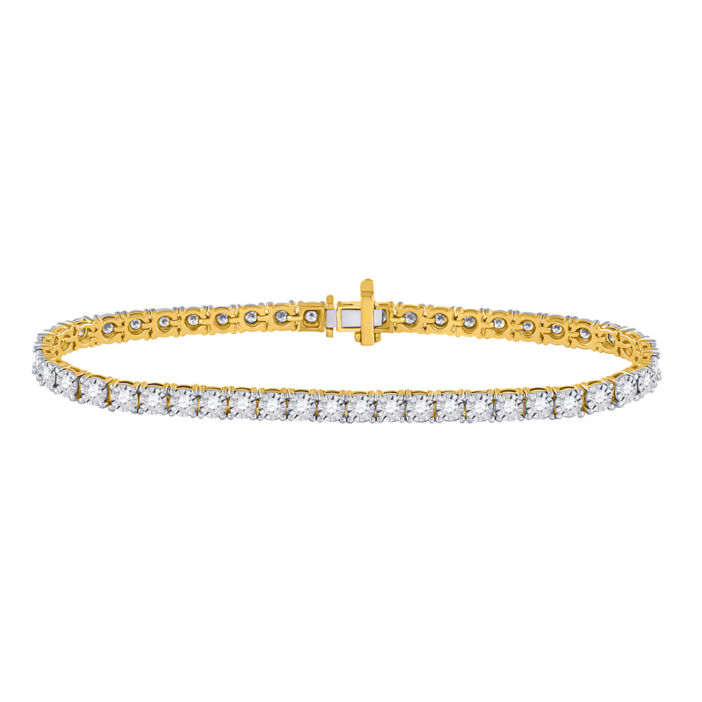 10kt Yellow Gold Womens Round Diamond Classic Tennis Bracelet 2 Cttw