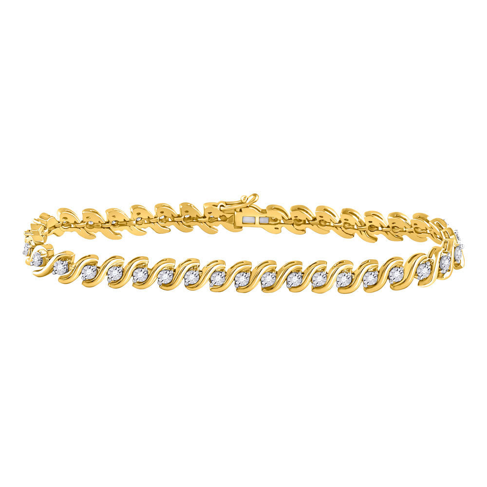 10kt Yellow Gold Womens Round Diamond S-Link Tennis Bracelet 1/2 Cttw