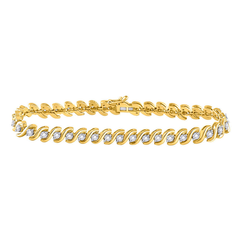 10kt Yellow Gold Womens Round Diamond S-Link Tennis Bracelet 1/2 Cttw