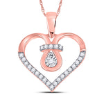 10kt Rose Gold Womens Round Diamond Knot Heart Pendant 1/8 Cttw