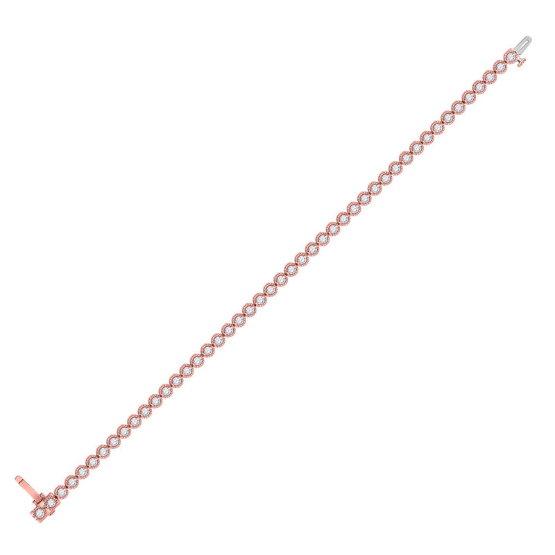 14kt Rose Gold Womens Round Diamond Milgrain Tennis Bracelet 2 Cttw