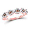 10kt Rose Gold Womens Round Brown Diamond Band Ring 1/4 Cttw