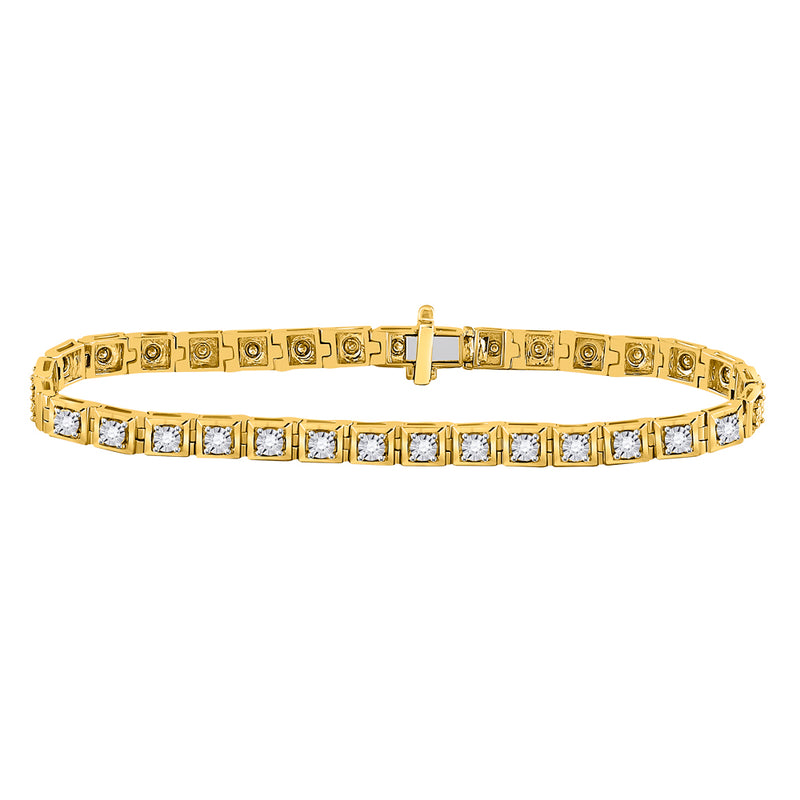 10kt Yellow Gold Womens Round Diamond Fashion Tennis Bracelet 3/4 Cttw