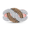 14kt Rose Gold Womens Round Brown Diamond Link Fashion Ring 1-1/2 Cttw