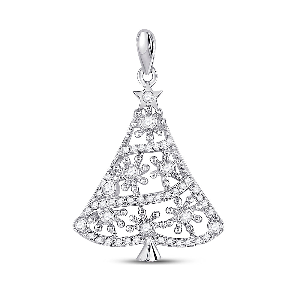 10kt White Gold Womens Round Diamond Christmas Tree Fashion Pendant 1/3 Cttw