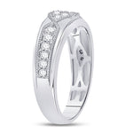 14kt White Gold Mens Round Diamond Milgrain Wedding Band Ring 1/2 Cttw