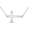 Sterling Silver Womens Round Diamond Horizontal Cross Necklace 1/20 Cttw