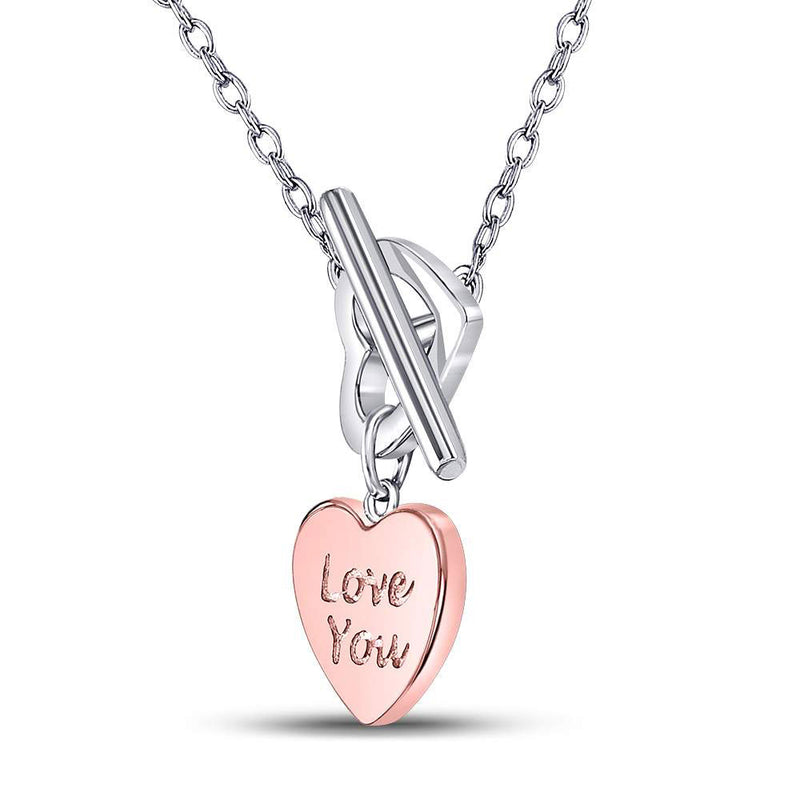 Sterling Silver Womens Round Diamond Fashion Heart Necklace 1/10 Cttw