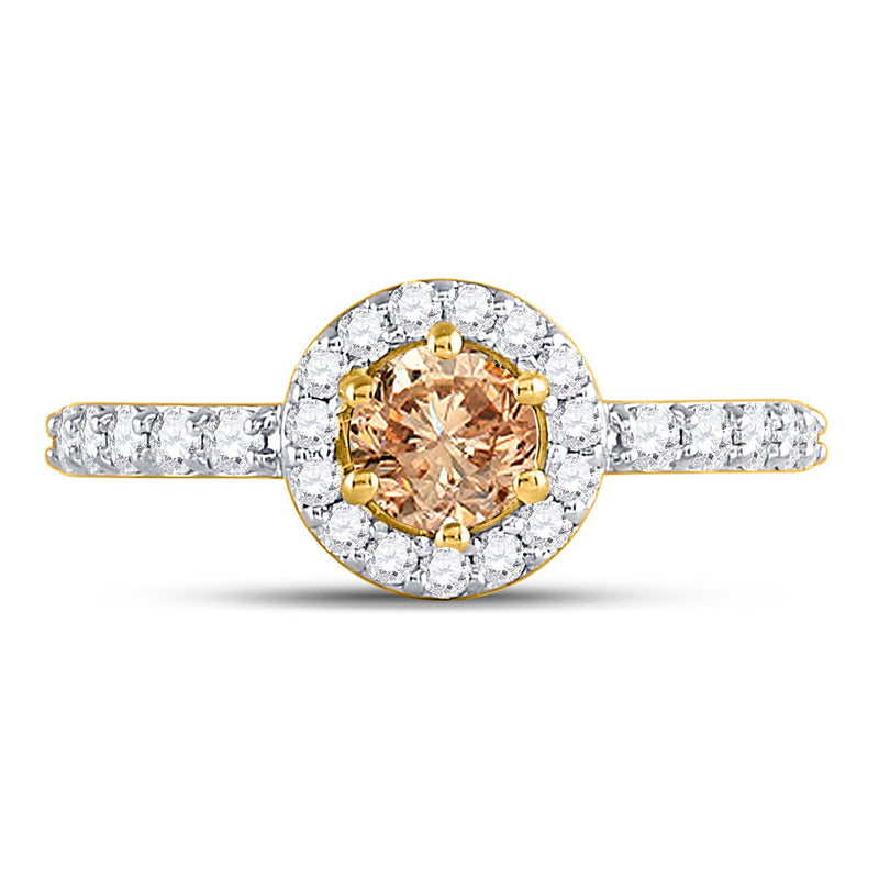 14kt Yellow Gold Round Brown Diamond Solitaire Bridal Wedding Engagement Ring 1 Cttw