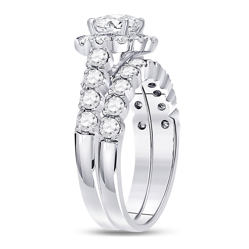 14kt White Gold Round Diamond Bridal Wedding Ring Band Set 2 Cttw