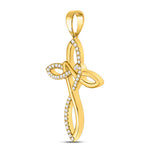 10kt Yellow Gold Womens Round Diamond Woven Cross Pendant 1/5 Cttw