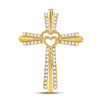 10kt Yellow Gold Womens Round Diamond Heart Cross Pendant 1/4 Cttw