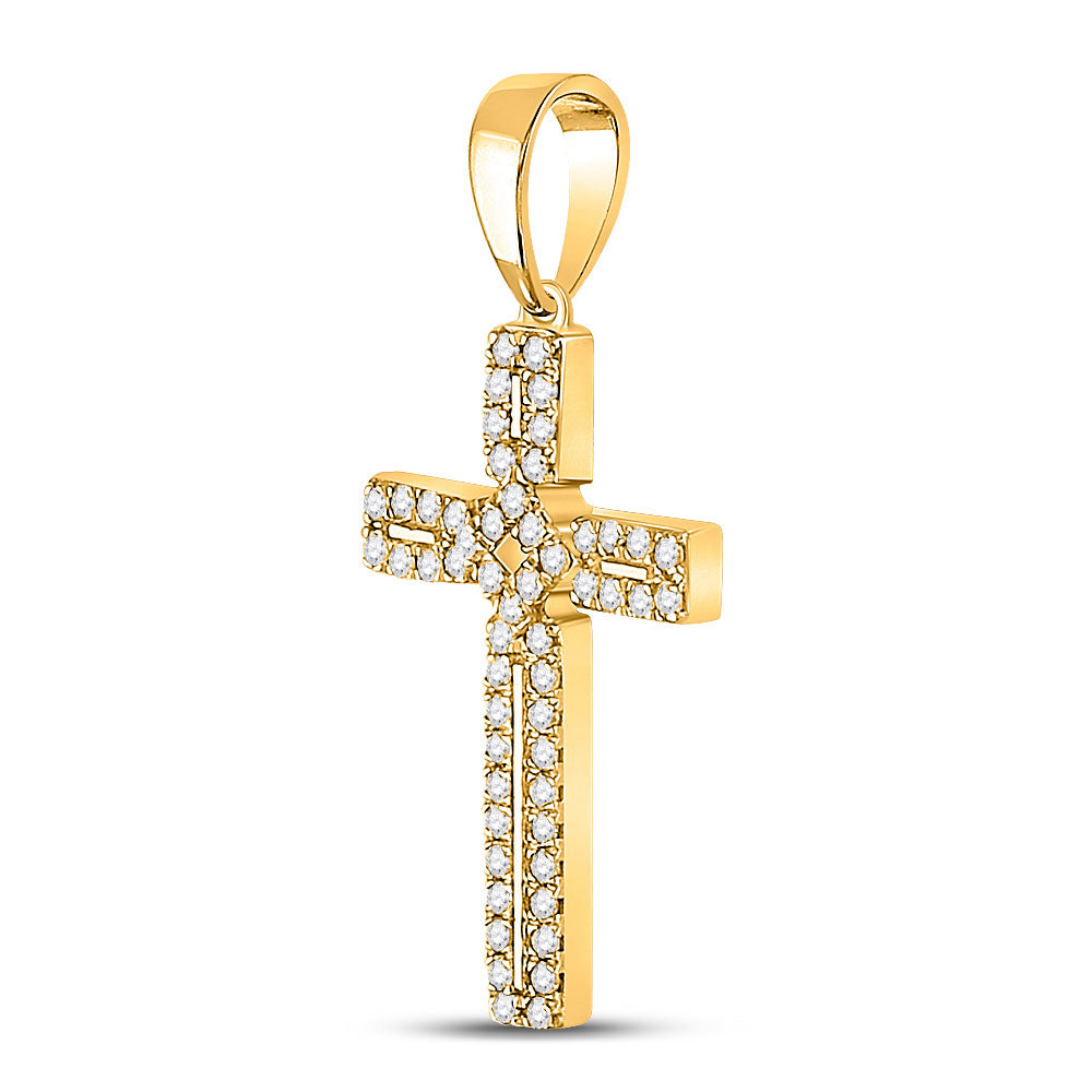 10kt Yellow Gold Womens Round Diamond Roman Cross Pendant 1/3 Cttw