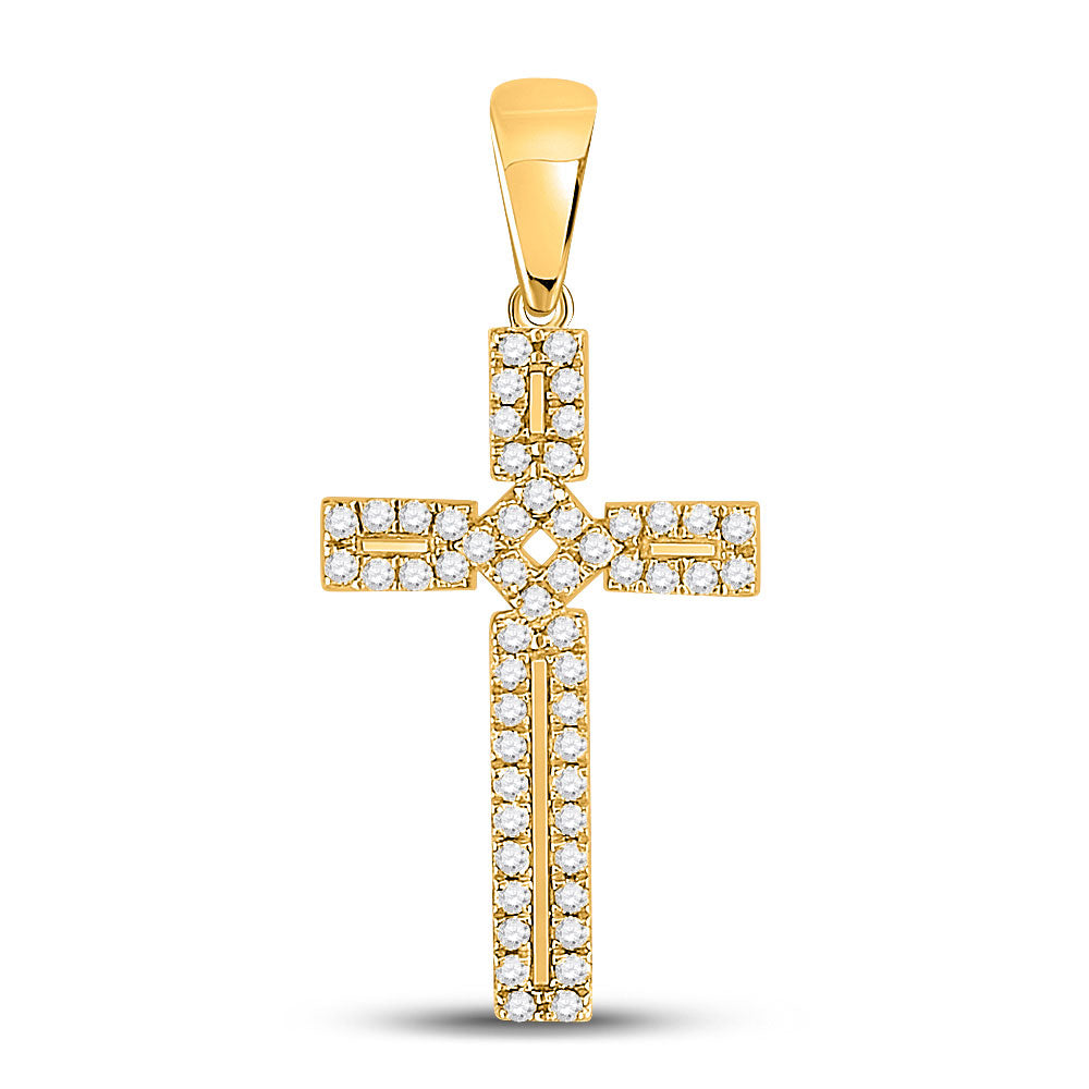 10kt Yellow Gold Womens Round Diamond Roman Cross Pendant 1/3 Cttw