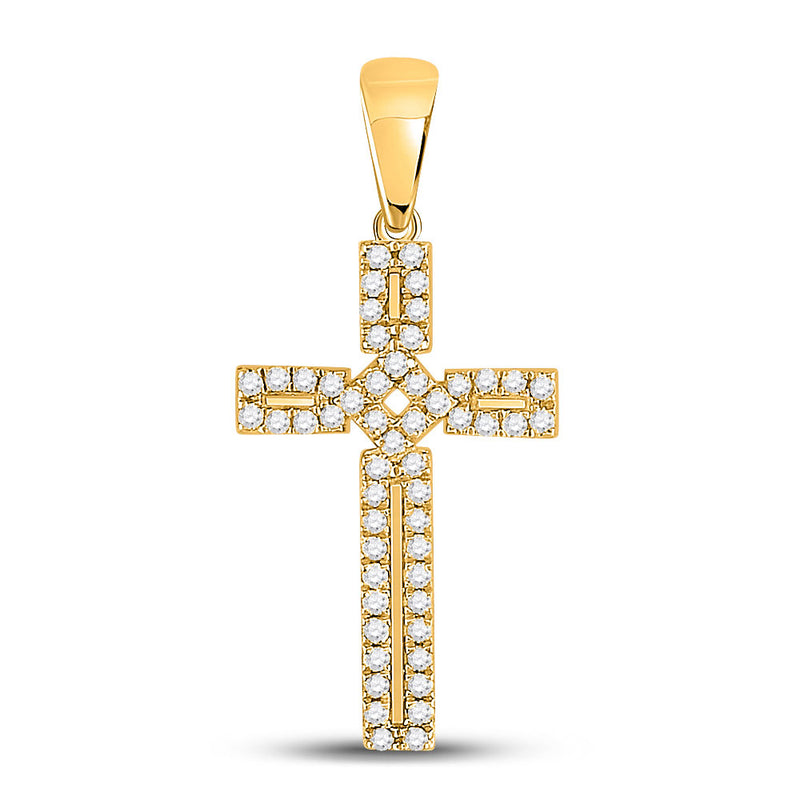 10kt Yellow Gold Womens Round Diamond Roman Cross Pendant 1/3 Cttw