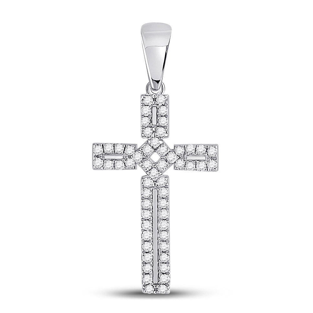 10kt White Gold Womens Round Diamond Roman Cross Pendant 1/3 Cttw