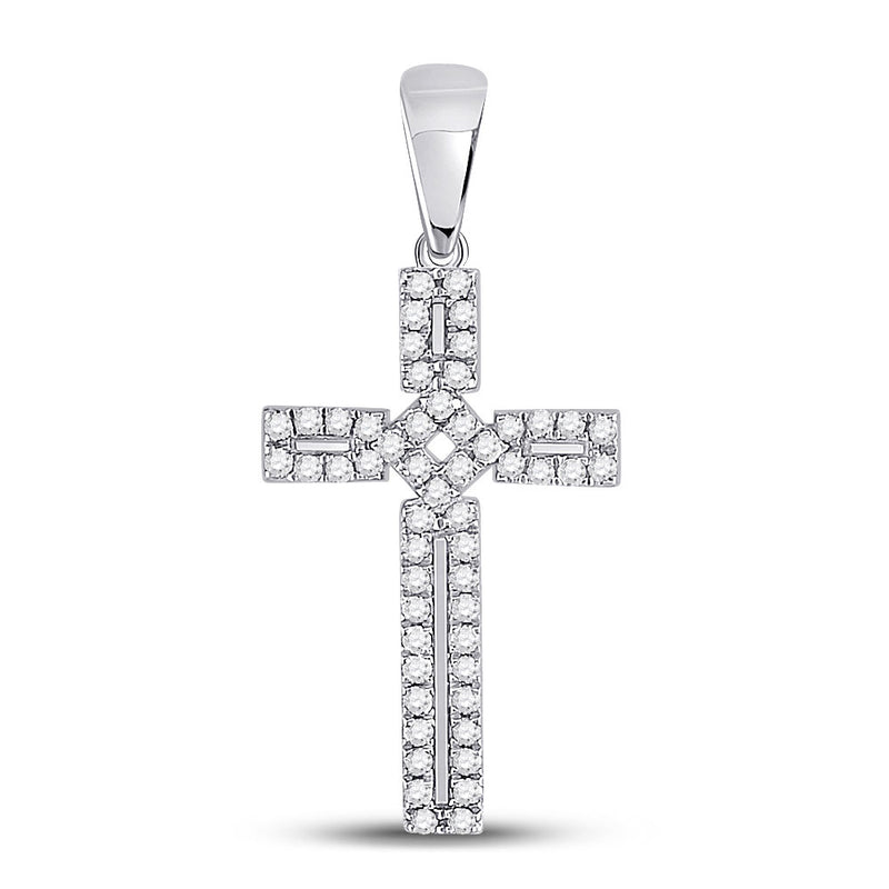 10kt White Gold Womens Round Diamond Roman Cross Pendant 1/3 Cttw