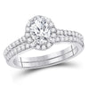 14kt White Gold Oval Diamond Bridal Wedding Ring Band Set 1-1/3 Cttw