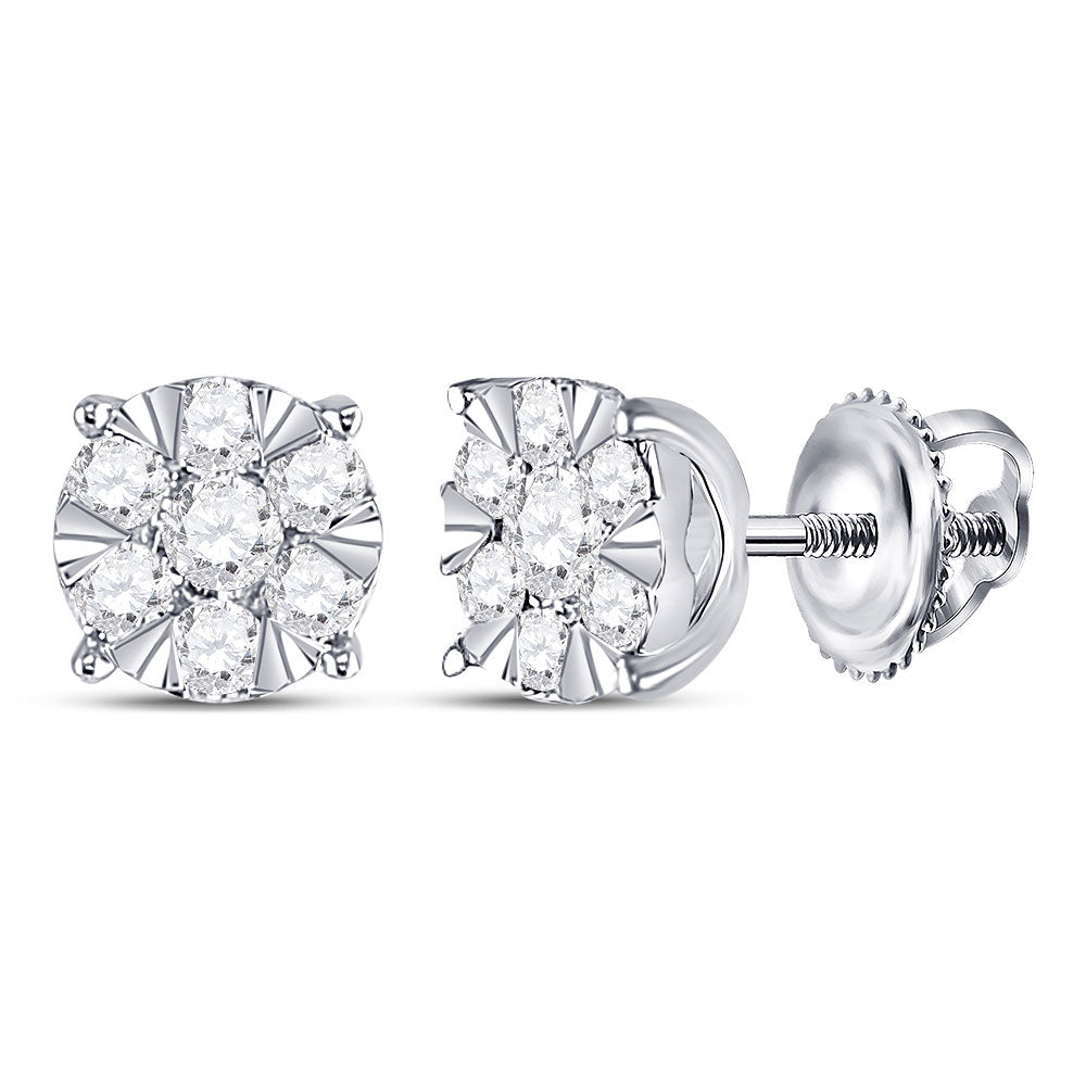 14kt White Gold Womens Round Diamond Fashion Cluster Earrings 1/2 Cttw