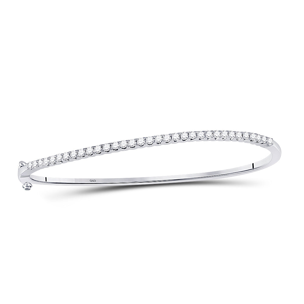 14kt White Gold Womens Round Diamond Curved Bangle Bracelet 1 Cttw