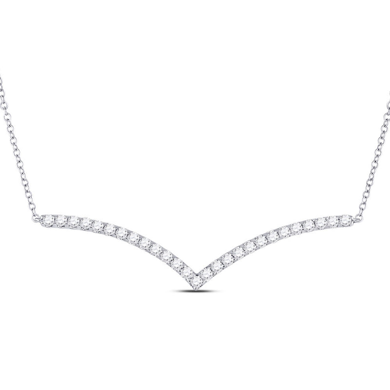 14kt White Gold Womens Round Diamond Fashion Chevron Bar Necklace 1 Cttw