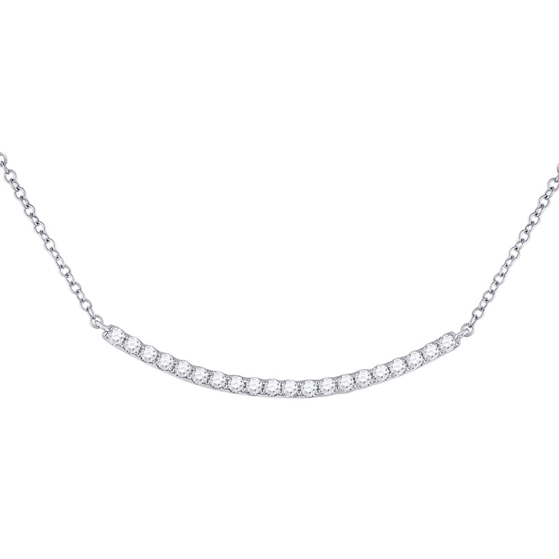 14kt White Gold Womens Round Diamond Curved Bar Necklace 1/2 Cttw