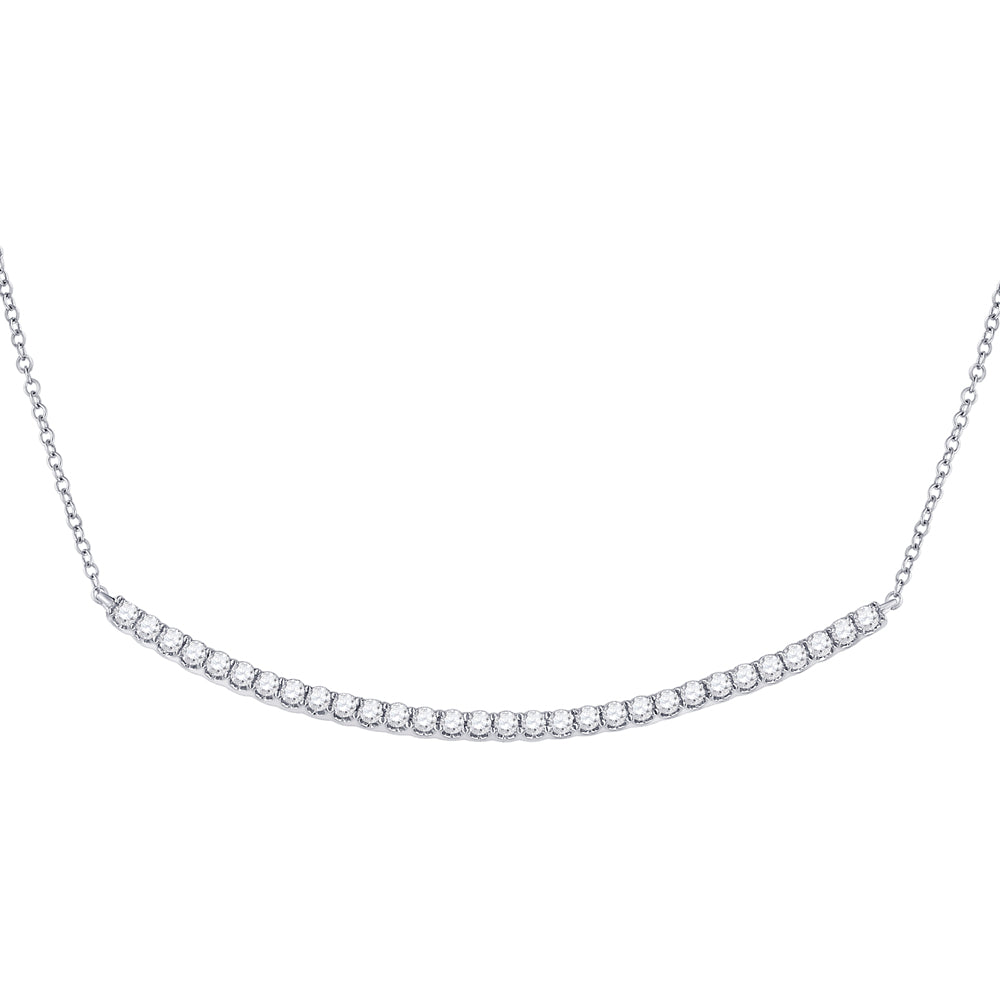 14kt White Gold Womens Round Diamond Curved Bar Necklace 1 Cttw