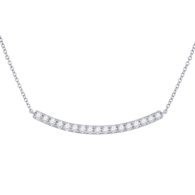 14kt White Gold Womens Round Diamond Curved Bar Necklace 3/4 Cttw