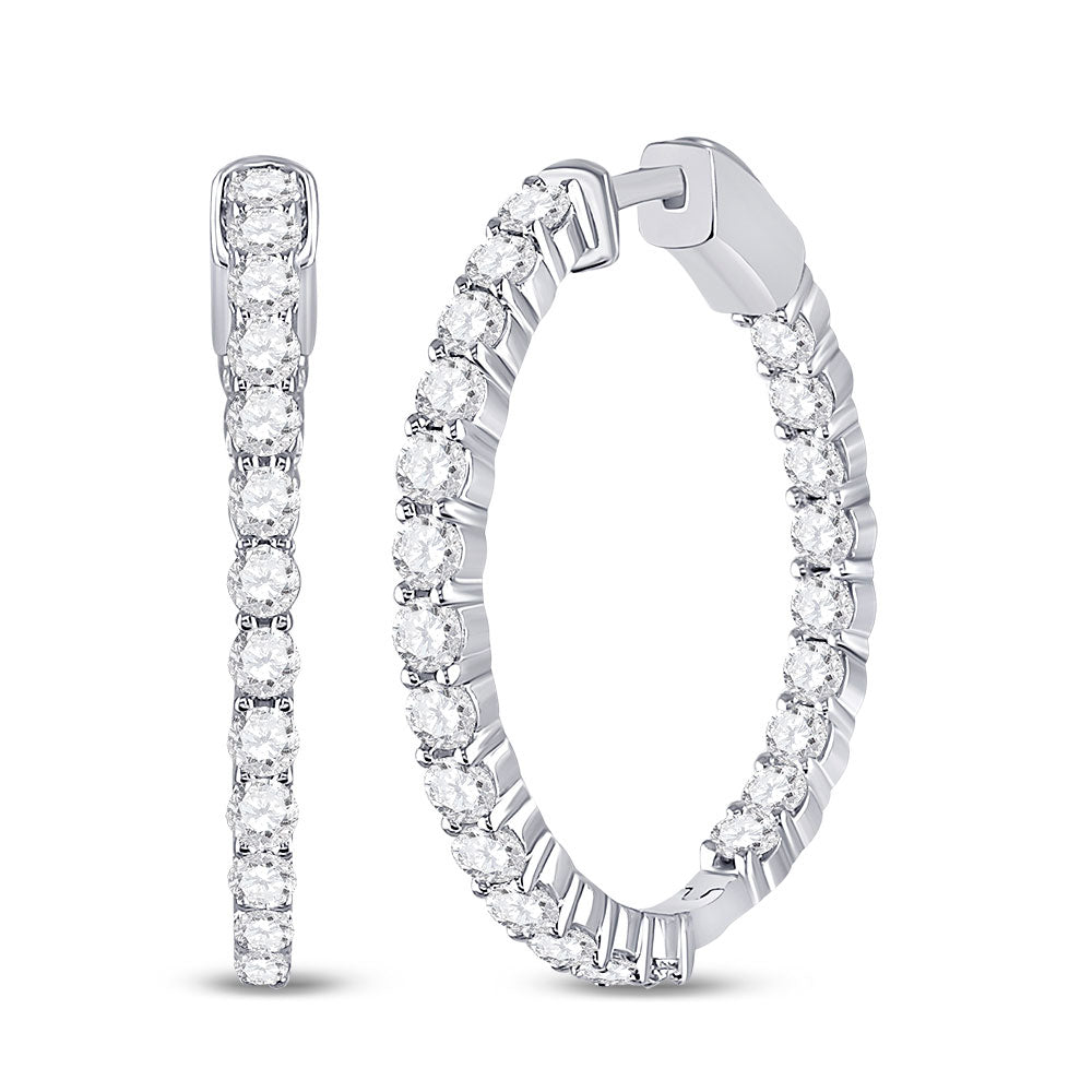 14kt White Gold Womens Round Diamond Inside-Outside Hoop Earrings 3 Cttw