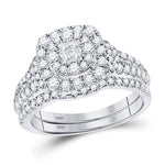 14kt White Gold Princess Diamond Bridal Wedding Ring Band Set 1 Cttw