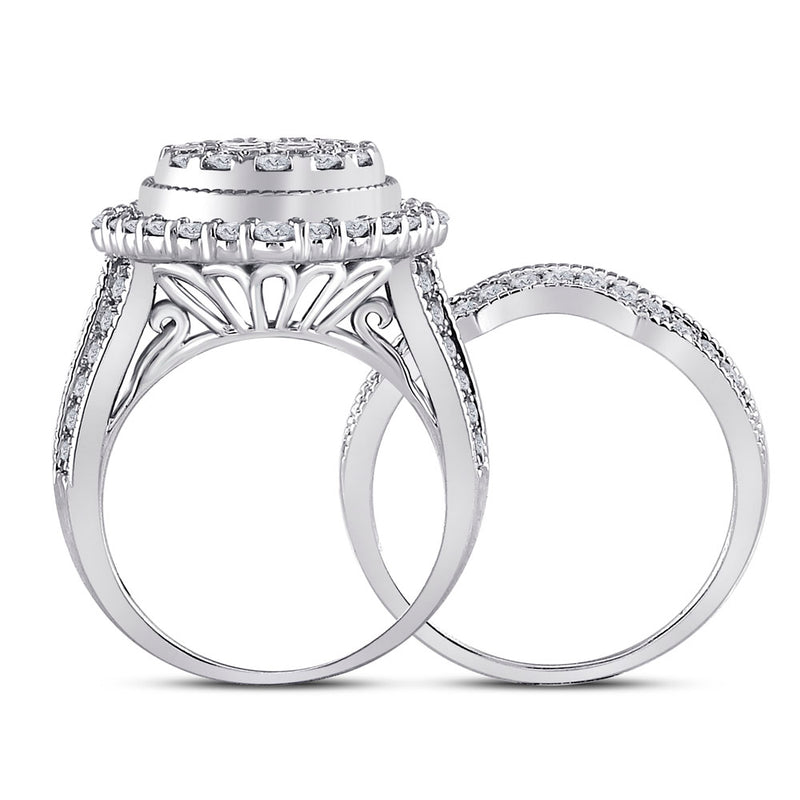 14kt White Gold Princess Diamond Bridal Wedding Ring Band Set 2 Cttw