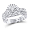 14kt White Gold Princess Diamond Bridal Wedding Ring Band Set 1/2 Cttw